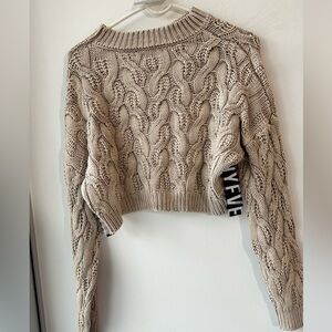 Hyfve Camel Cable Knit Cropped Sweater 22” Pit to Pit, Size s, 🆕